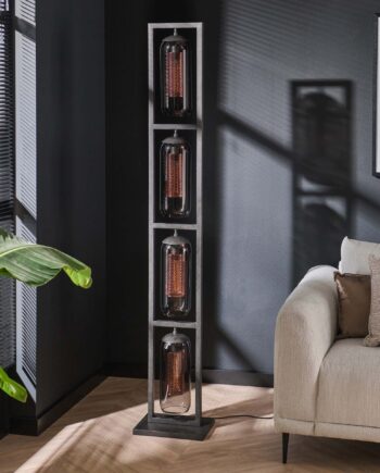 Big-smoke Gulvlampe   Røgfarvet Glas Og Kobber  Højde 190 Cm  Levering Uden Pære