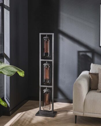 Big-smoke Gulvlampe   Røgfarvet Glas Og Kobber  Højde 158 Cm  Levering Uden Pære