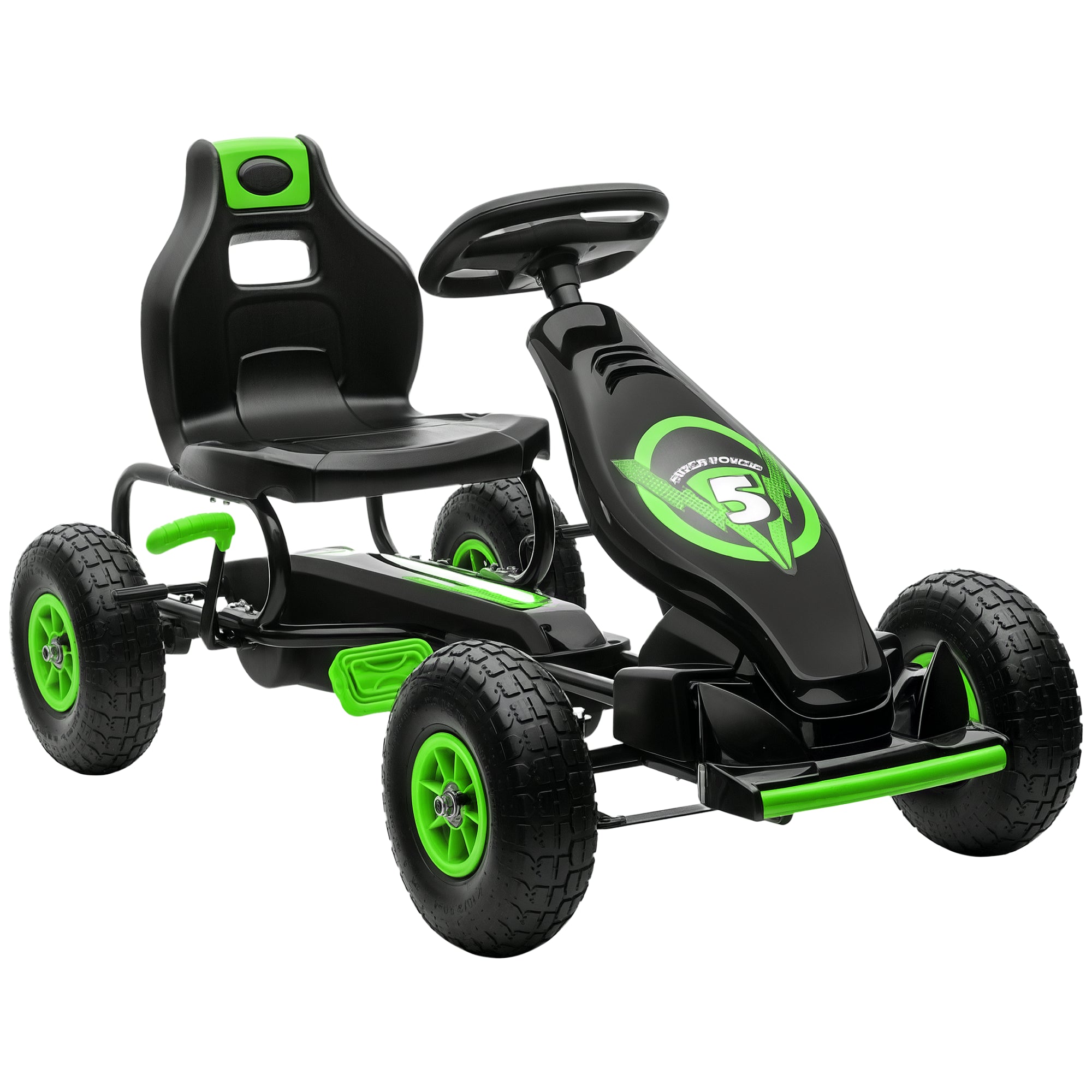 Børne Gokart Med Pedaler Justerbart Sæde Indendørs Og Udendørs Fra år Grøn Sort 121 58 61 Cm