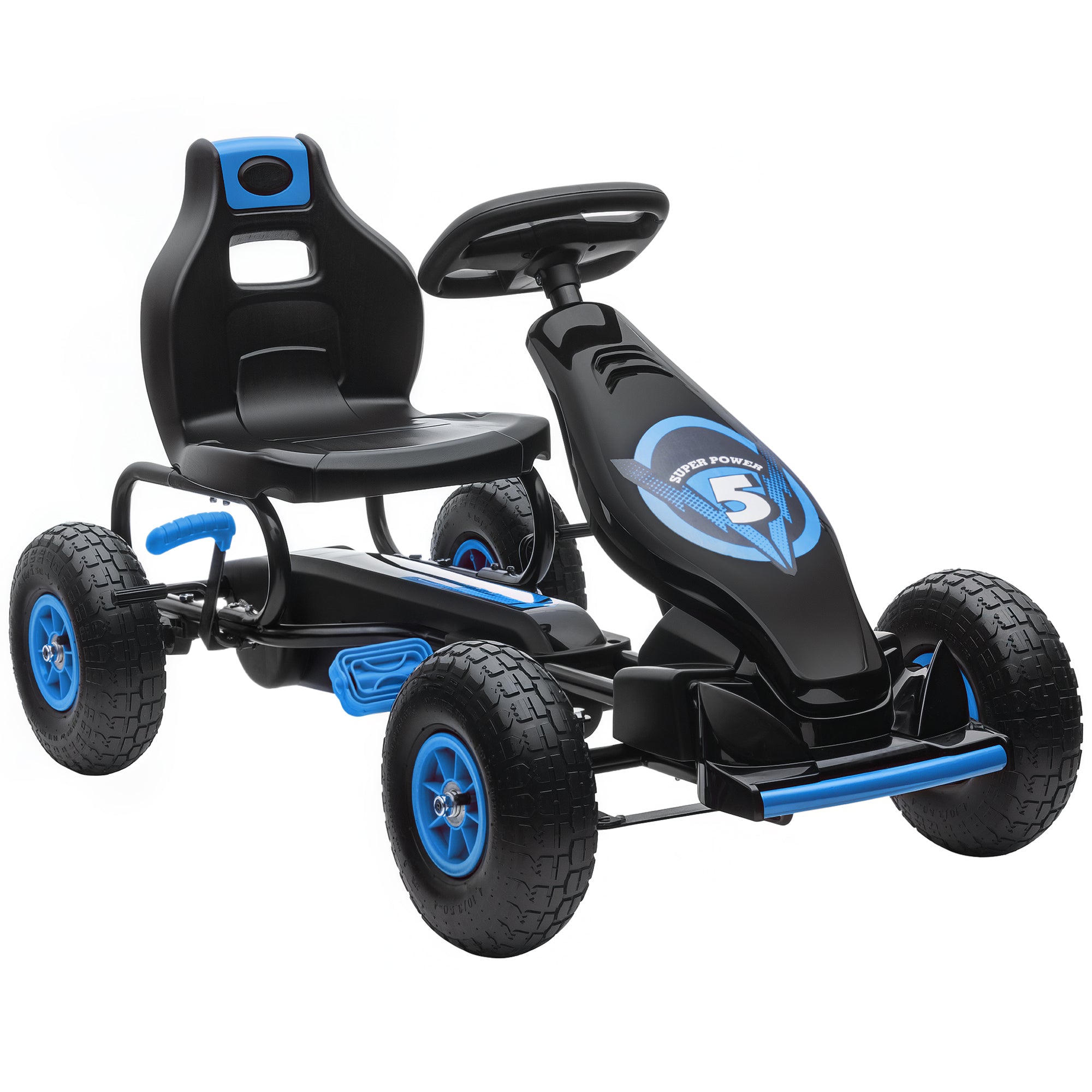 Børne Gokart Med Pedaler Og Justerbart Sæde Indendørs Og Udendørs Fra år Blå Og Sort 121 58 61 Cm