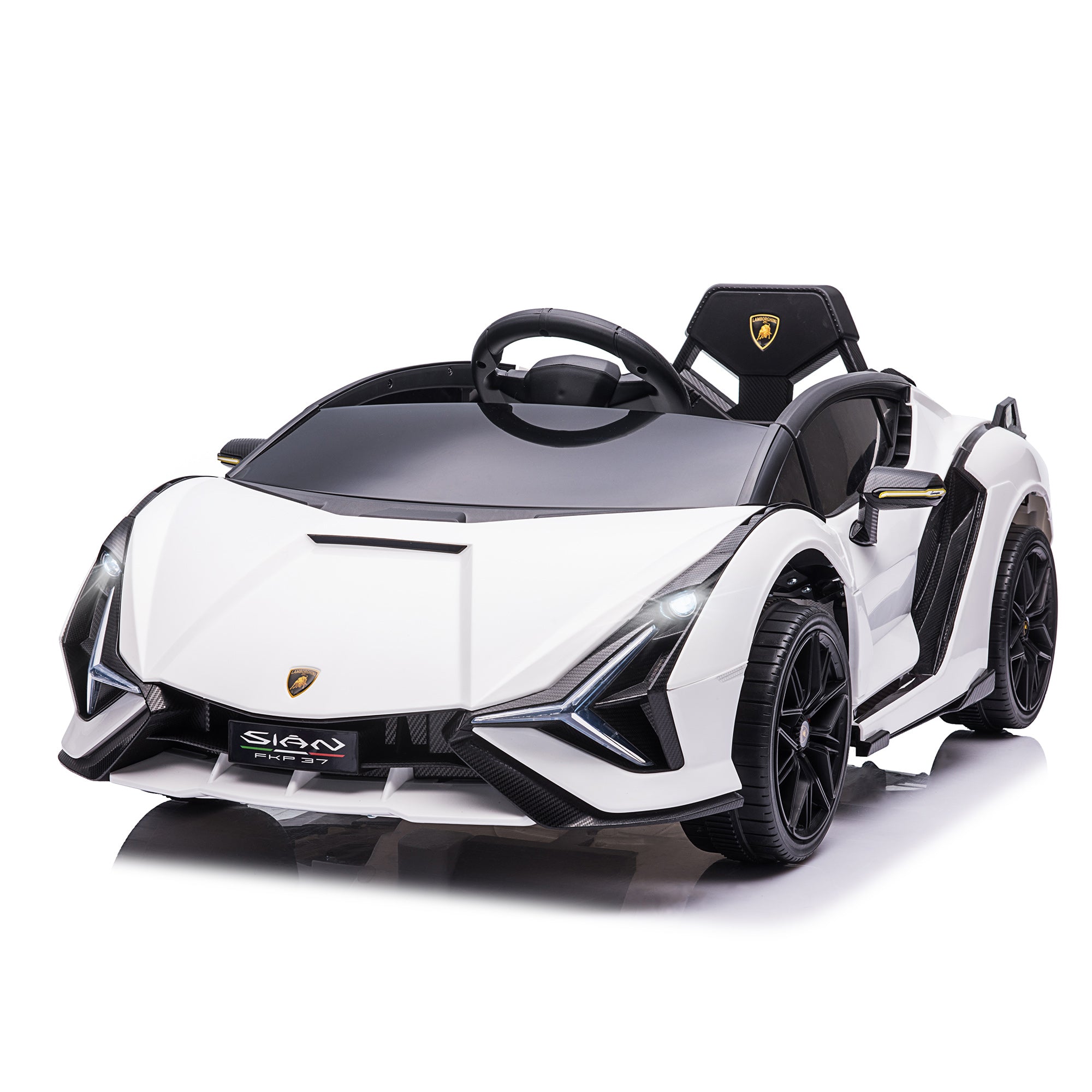 Børnebil 12v Køretilstande Lamborghini Sian Suv Legetøjsbil Elbil Med Fjernbetjening Musik Mp3 Usb Lys 37-60 Måneder Metalhvid 108 62 40 Cm