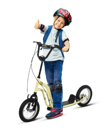 Børneløbehjul Fra   år  Løbehjul  City Scooter  Børne-sparkbræt Med 12-tommer Luftdæk  Gummi  Aluminium  Beige  120   58   85-95 Cm