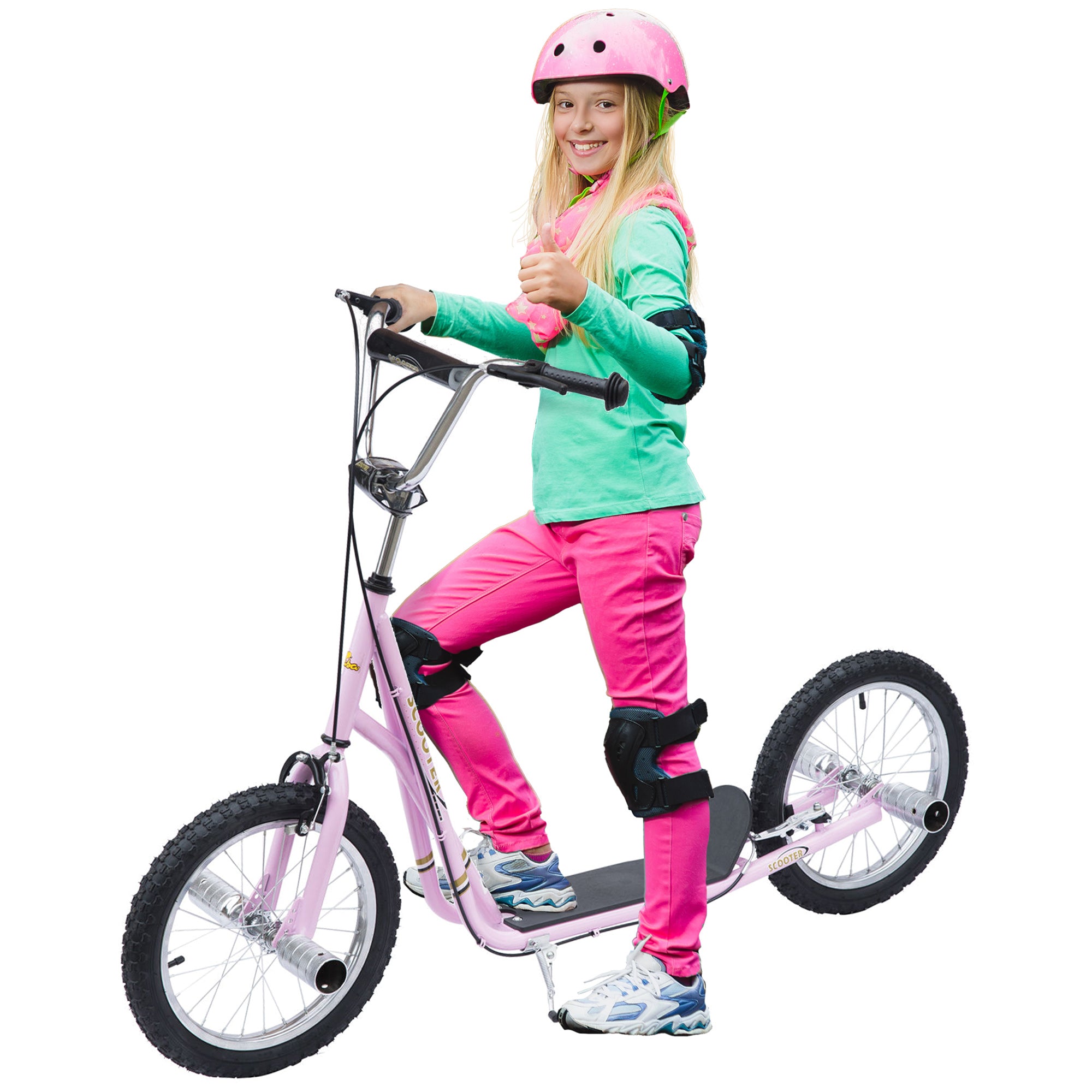 Børneløbehjul Med Luftgummidæk Løbehjul City Scooter Til Børn Kickboard 16 Tommer Fra år Højdejusterbar Pink 143 58 92-100 Cm