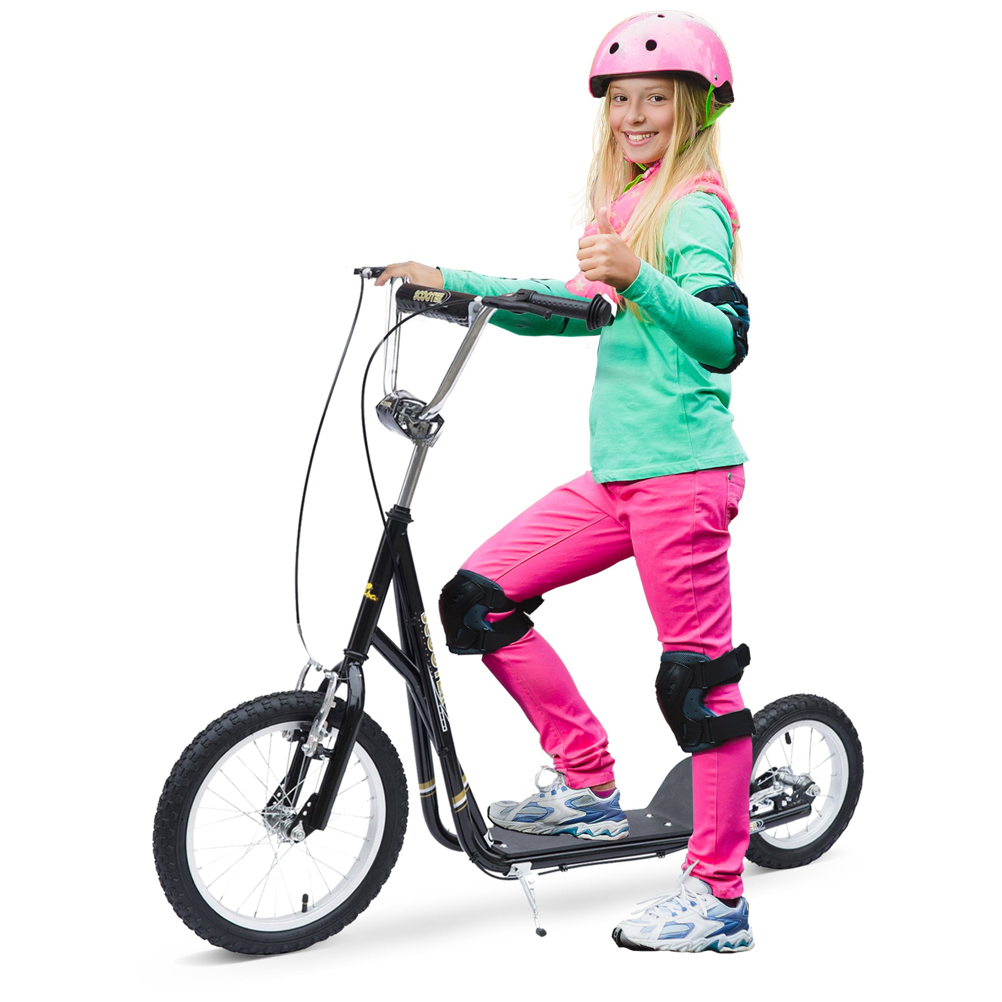 Børneløbehjul 16 12 Tommer Løbehjul Kickscooter Med Bremser City Scooter Kickboard Børneløbehjul Til år Børn Sort 135 58 92-100 Cm