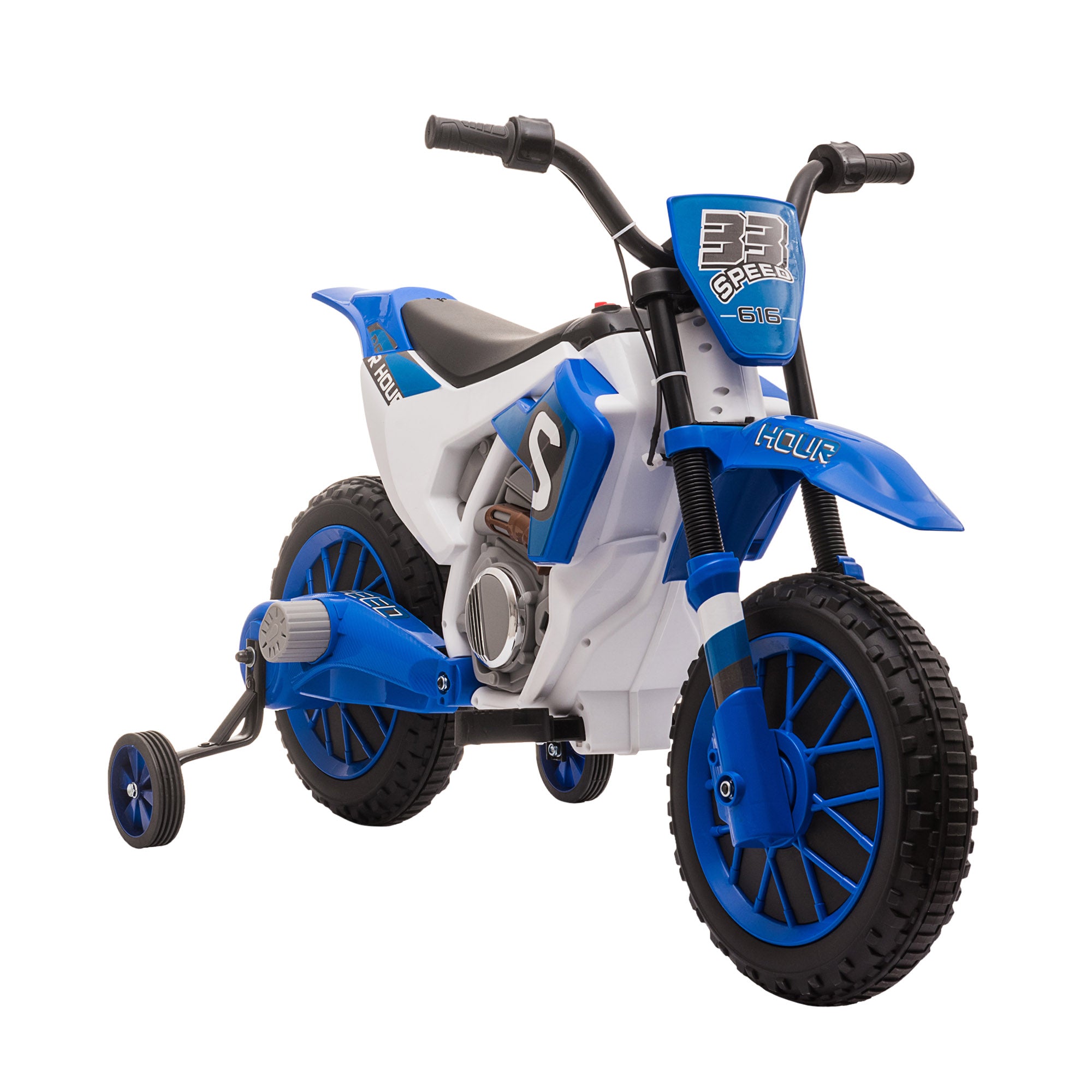 Børnemotorcykel Elmotorcykel 45 Min Køretid Med Støttehjul Fra år Blå Hvid 106 51 68 Cm