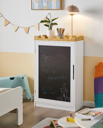 Børneskab Med Tavle  Designet Som Slot  63x30x100 Cm  Hvid