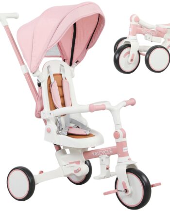 Børnetrecykel  Konvertibel Babyvogn   - -  Design  Aftageligt Skubbehåndtag  Justerbar  Sikkerhedssele  Opbevaringstaske   -  år  Pink