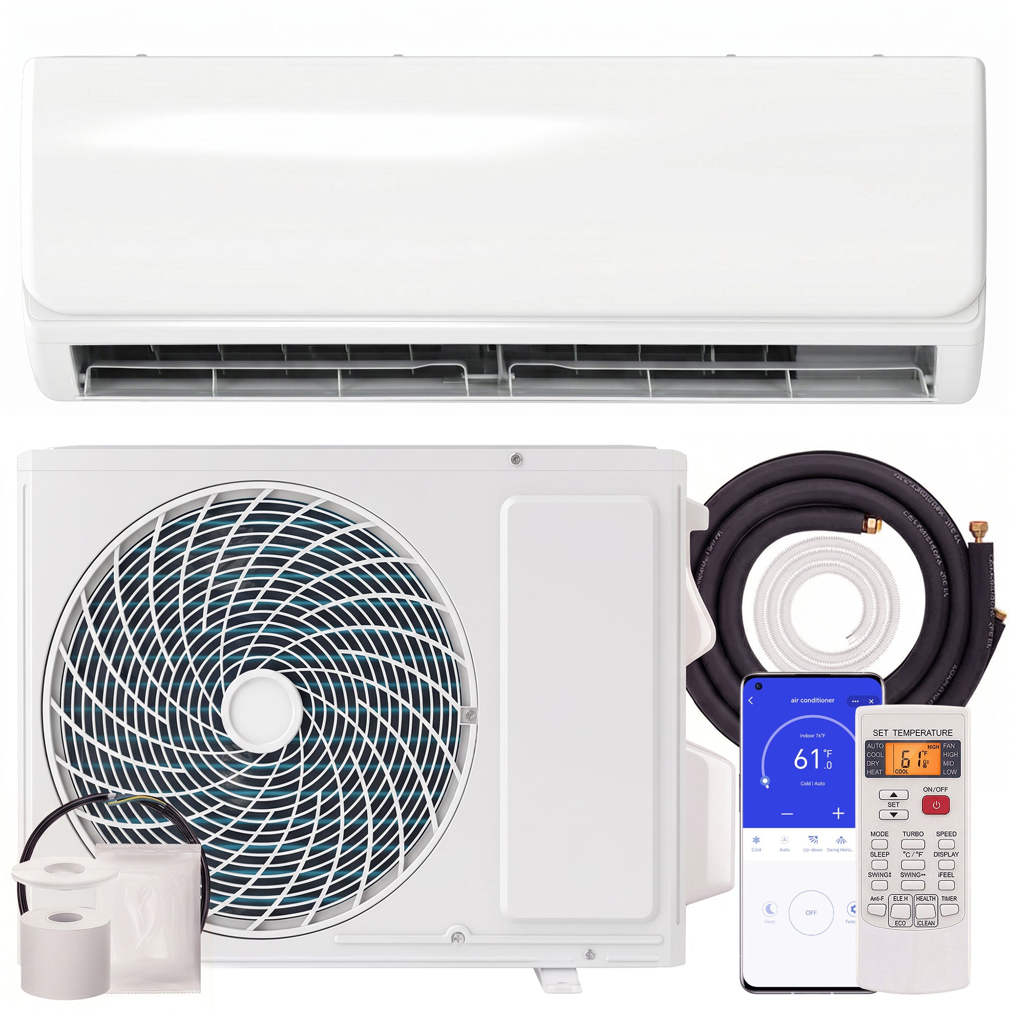 9000 Btu Mini Split Aircondition Varmepumpe Wifi-aktiveret Inverter-klimaanlæg Med Installationssæt