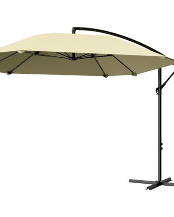 Cantilever Paraply Aluminium   260 Cm Parasol  Vandtæt Paraply Med Håndsving Og Stativ  Håndsving  Beige