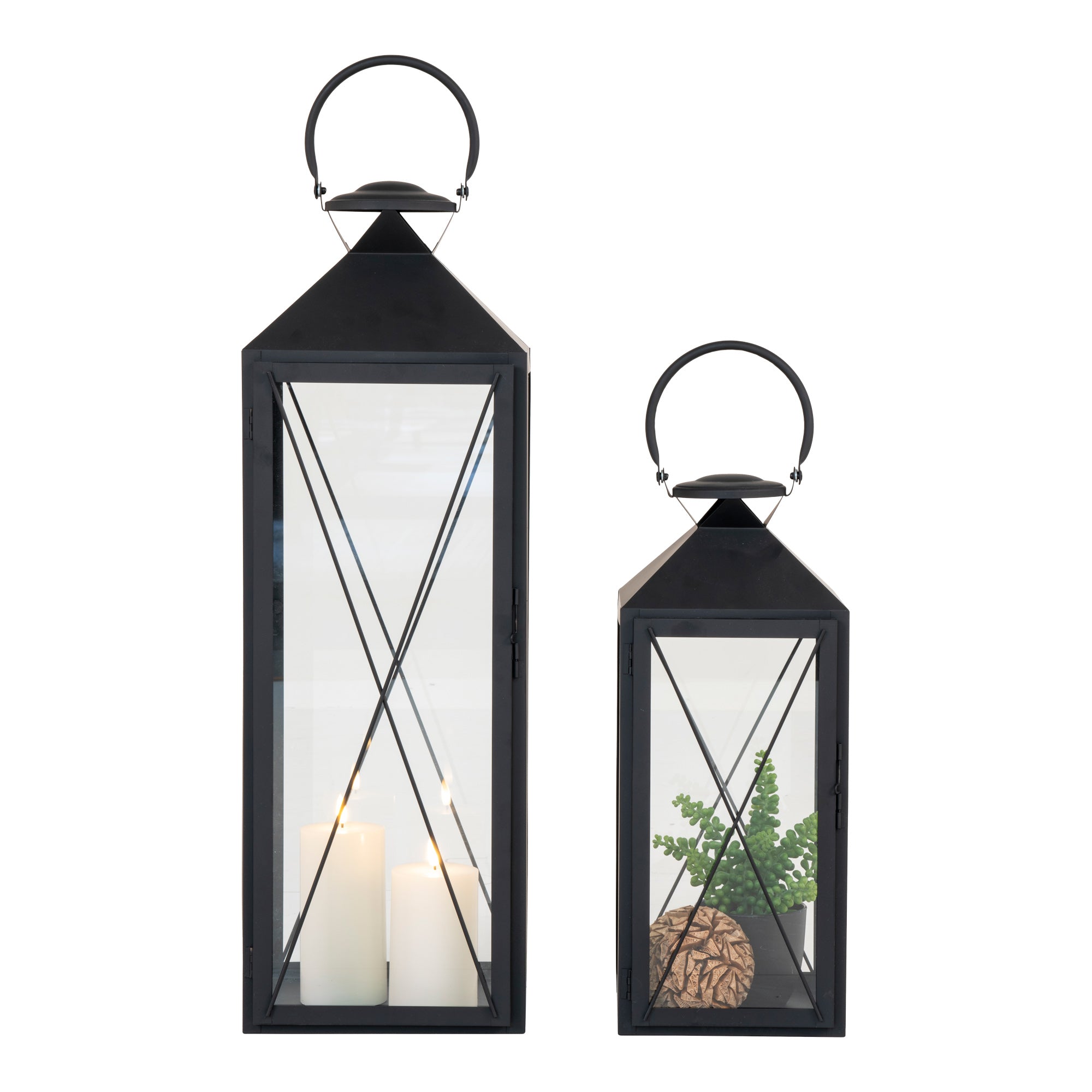 Casa Lanterner Lanterner Stål Glas Sort Sæt Af