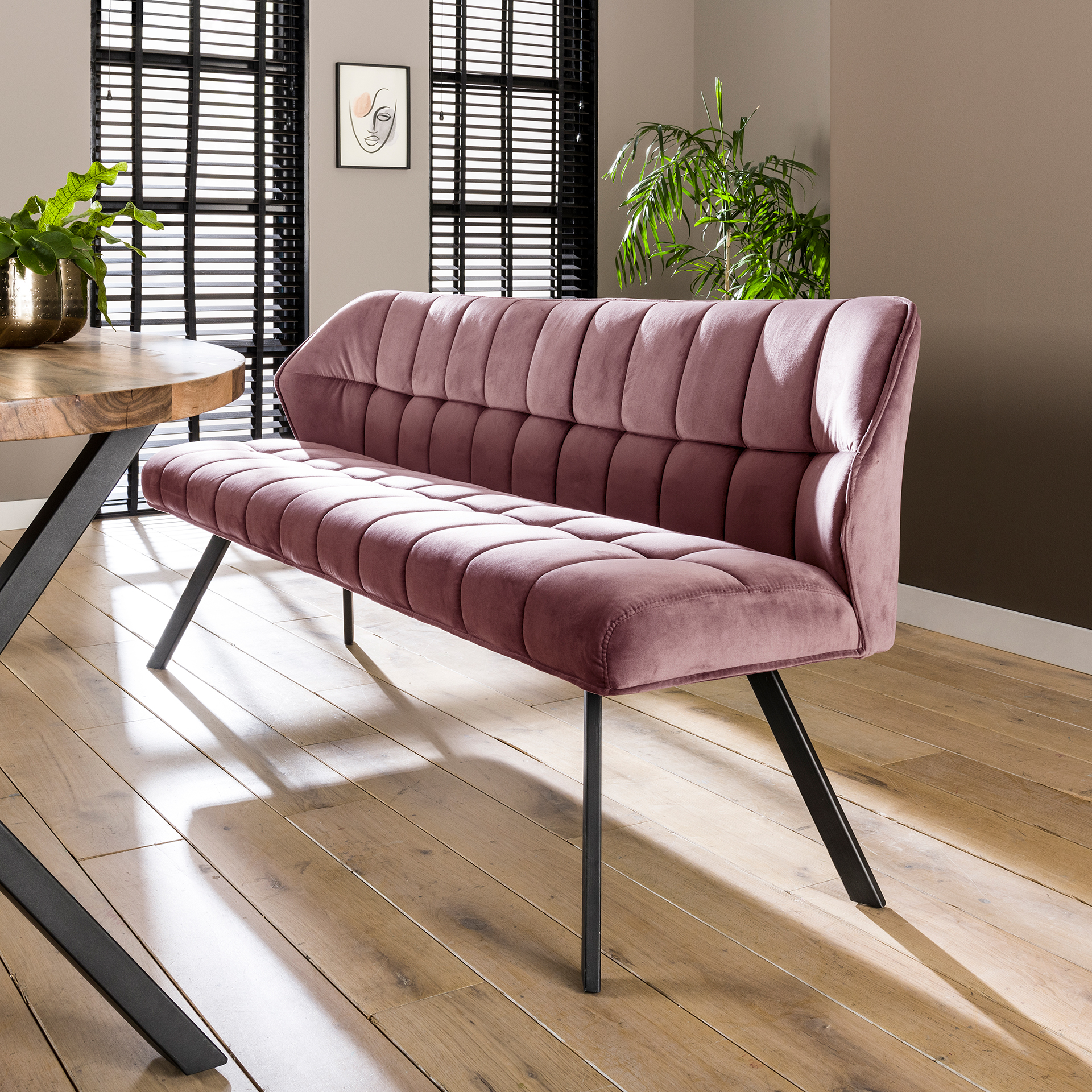 Clapton Bænk   Pink Fløjl  Længde 180 Cm
