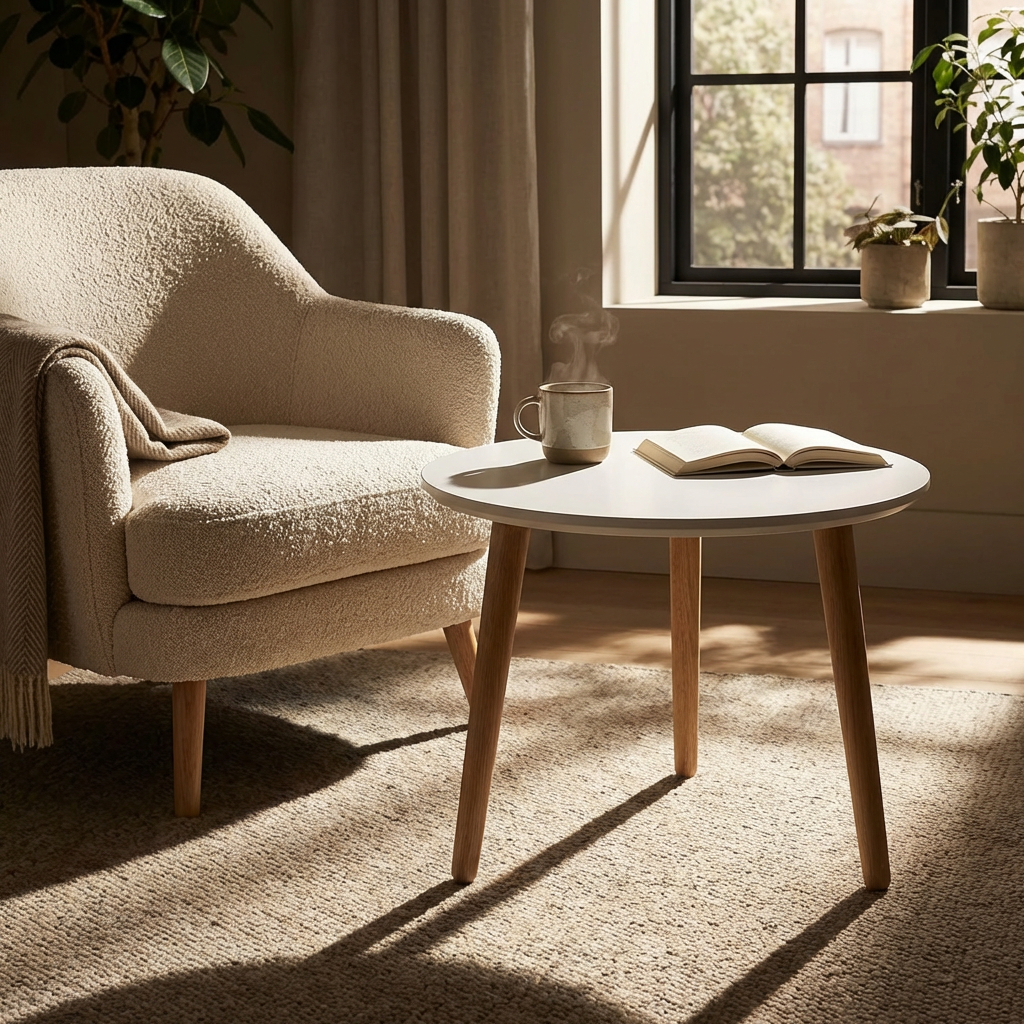 Ct 20 Sofabord Hvid Laminat Med Ege Ben Vælg Mellem Størrelser Højde 45 Cm Rund 70 Cm