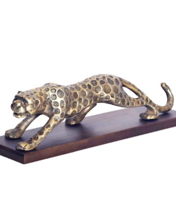 Dekorationsfigur Panter 63 Cm   Guld Aluminium Med Sokkel   Massivt Træ