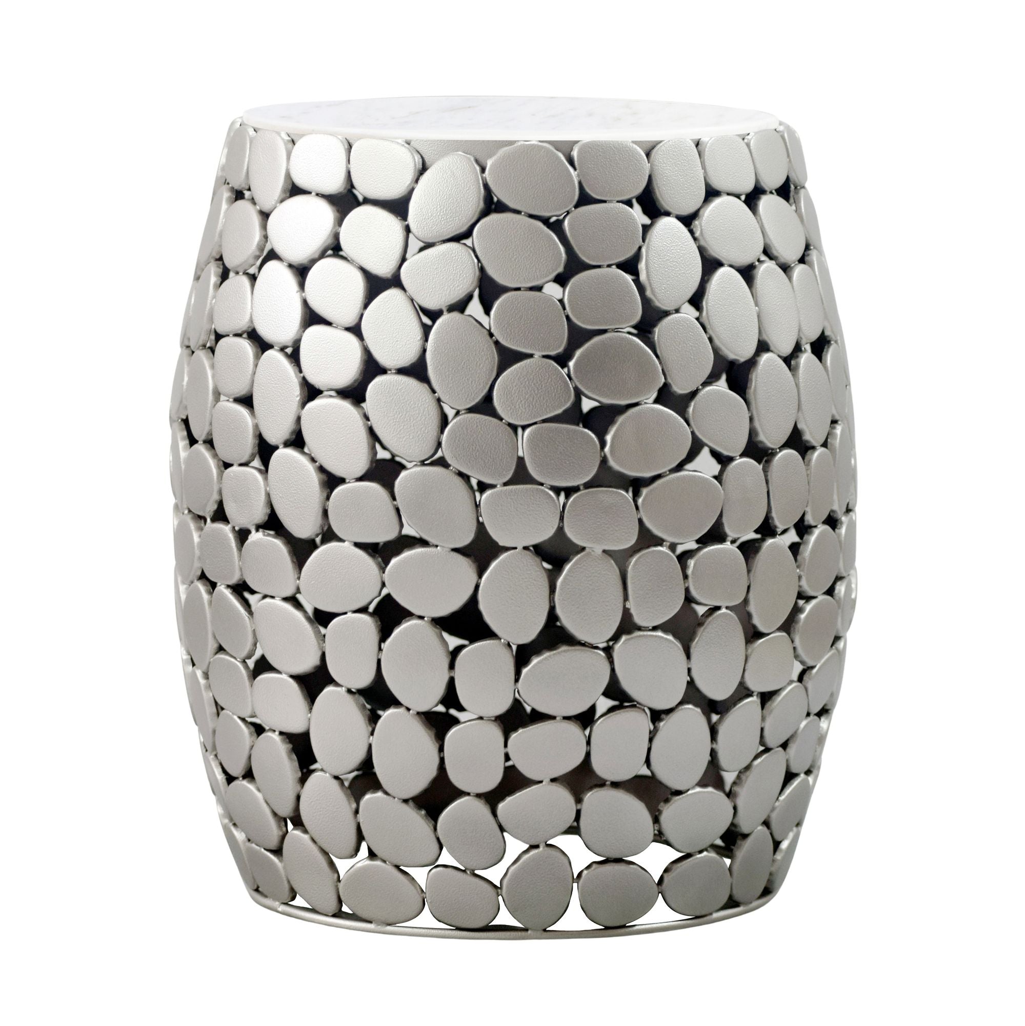 Design Sidebord Rundt 40 Cm Lavet Af Aluminium Sølv Hvid Marmor Bordplade Håndlavet