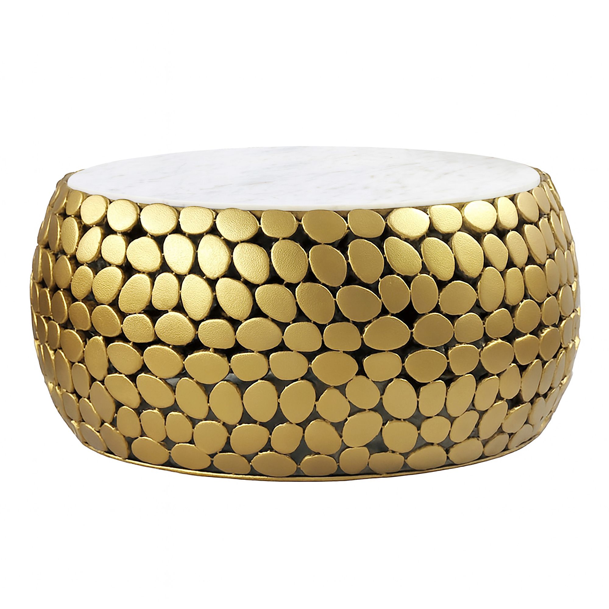 Design Sofabord Rundt 66 Cm Lavet Af Aluminium Guld Og Hvid Marmor Bordplade Håndlavet