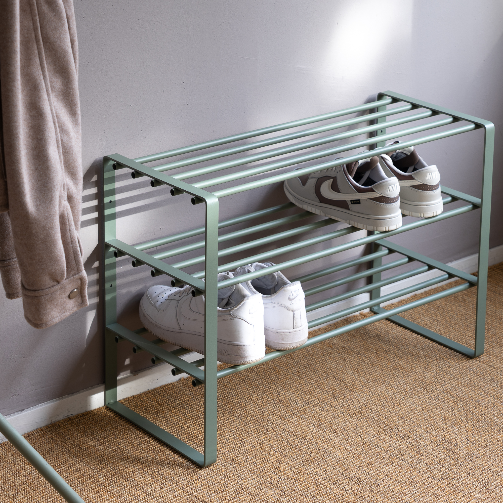Dinex Skostativ Støvet Grøn Metal Hylder Bredde 70 Cm