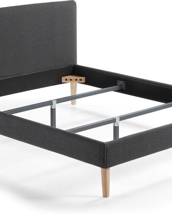 Dobbeltseng Kave Home Dyla Sengeramme   Sort Pletafvisende Stofbetræk  Nordisk Design  Til 160x200 Cm Madras