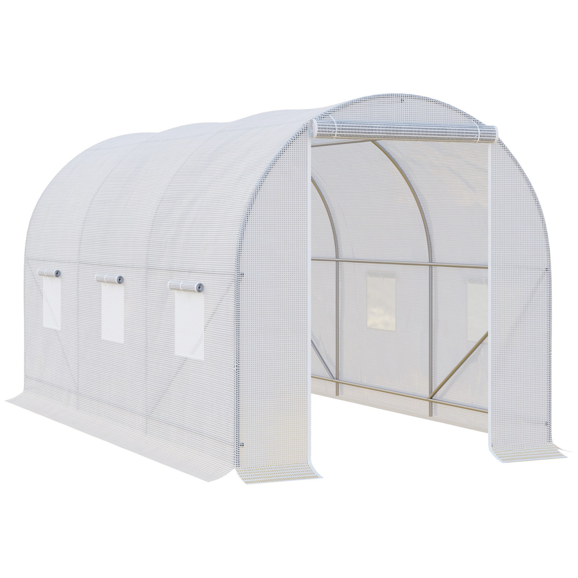 Drivhus 350x200x200cm Polytunneldrivhus Tomathus Med Dør Vindue Galvaniseret Stålpolytunnel Plantetunnel Drivhus Inklusive Jordankre Og Reb Havetunnel Hvid