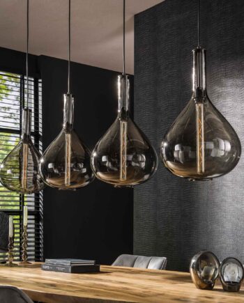 Droop Loftlampe Med Fire Dråbeformede Skærme   Røgfarvet Glas Levering Uden Pære