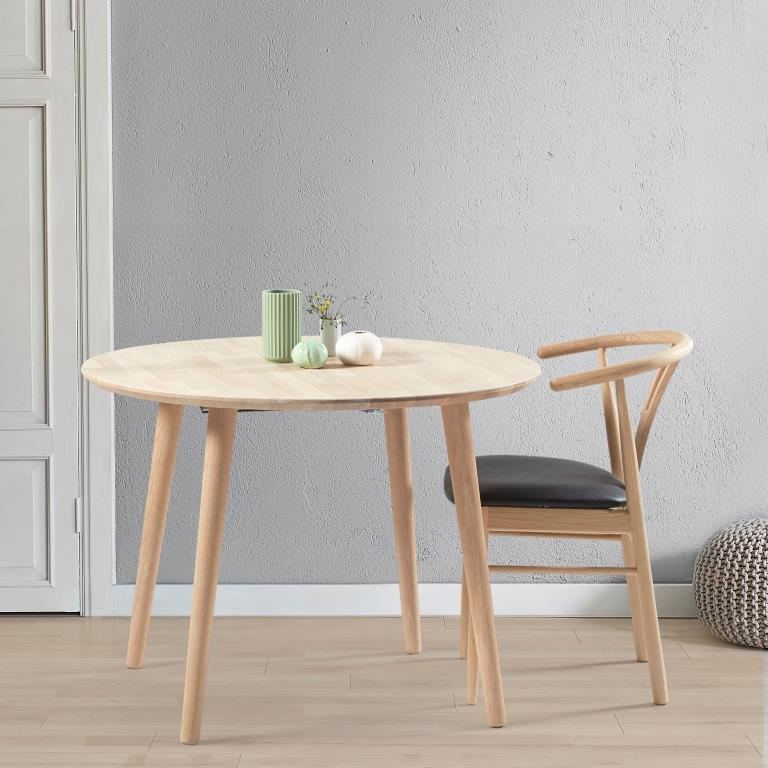 Dt 100 Rundt Spisebord 110 Cm Med Tillægsplade Massiv Eg Hvid Olieret