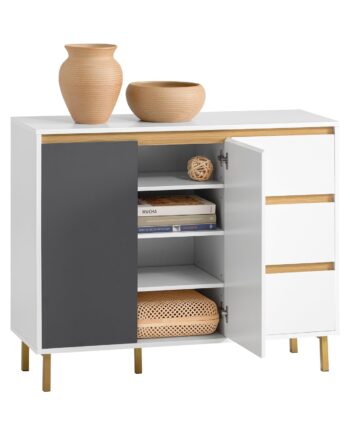 Elegant Og Moderne Kommode  97   34   80 Cm  Grå Og Hvid
