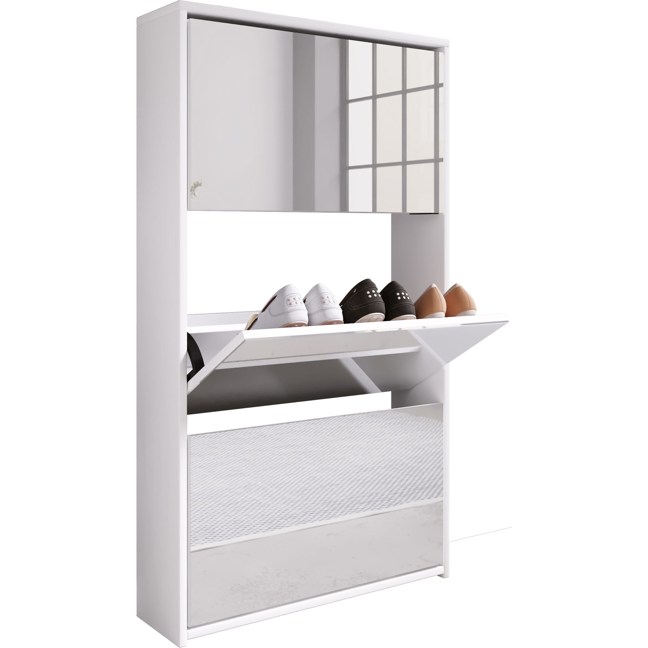 Elegant Og Rummeligt Skoskab   Tidløst Design  112   63   17 Cm  Hvid