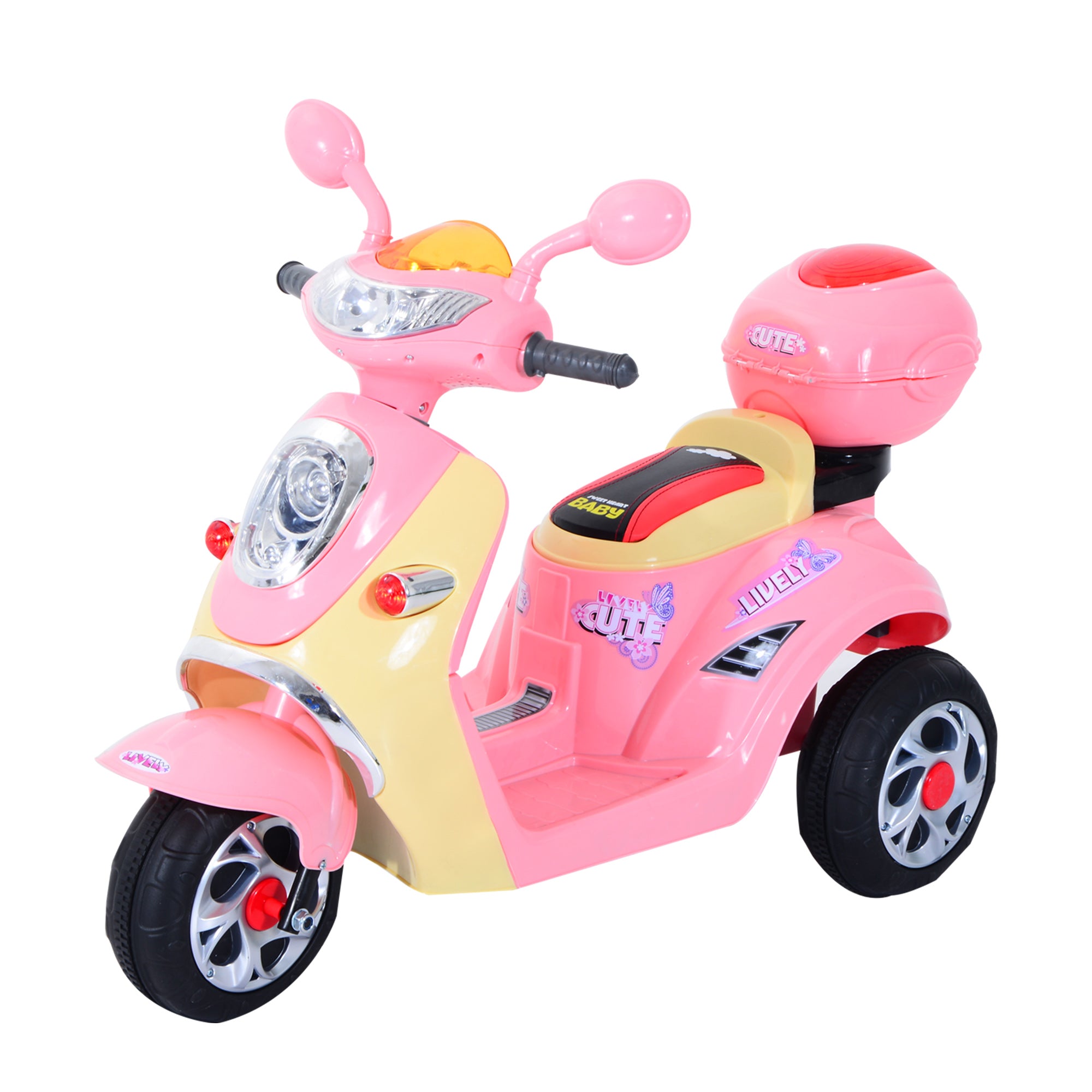 Elektrisk Børnemotorcykel Elbil Børnekøretøj Trehjulet Cykel 6v Metal Pp 108x51x75cm Lyserød Gul