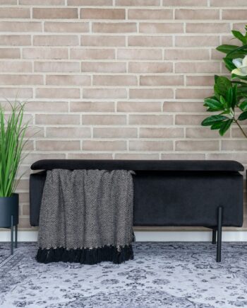 Elton Bænk   Sort Velour Med Opbevaring