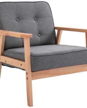 Enkelt Sofa Loungestol Polstret Stol Med Armlæn Træstel Linned Grå 64     70   74 Cm