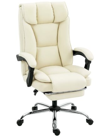 Ergonomisk Kontorstol Med Fodstøtte  Kunstlæderbetræk  Hjul  Drejelig  Metal  Beige Sort