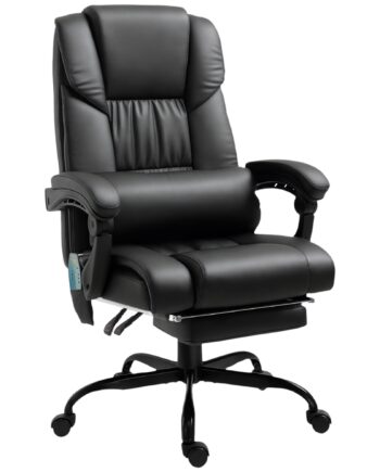 Ergonomisk Kontorstol Med Massagefunktion  Skrivebordsstol Med Fodstøtte  Høj Ryglæn  Lændestøtte  Sort
