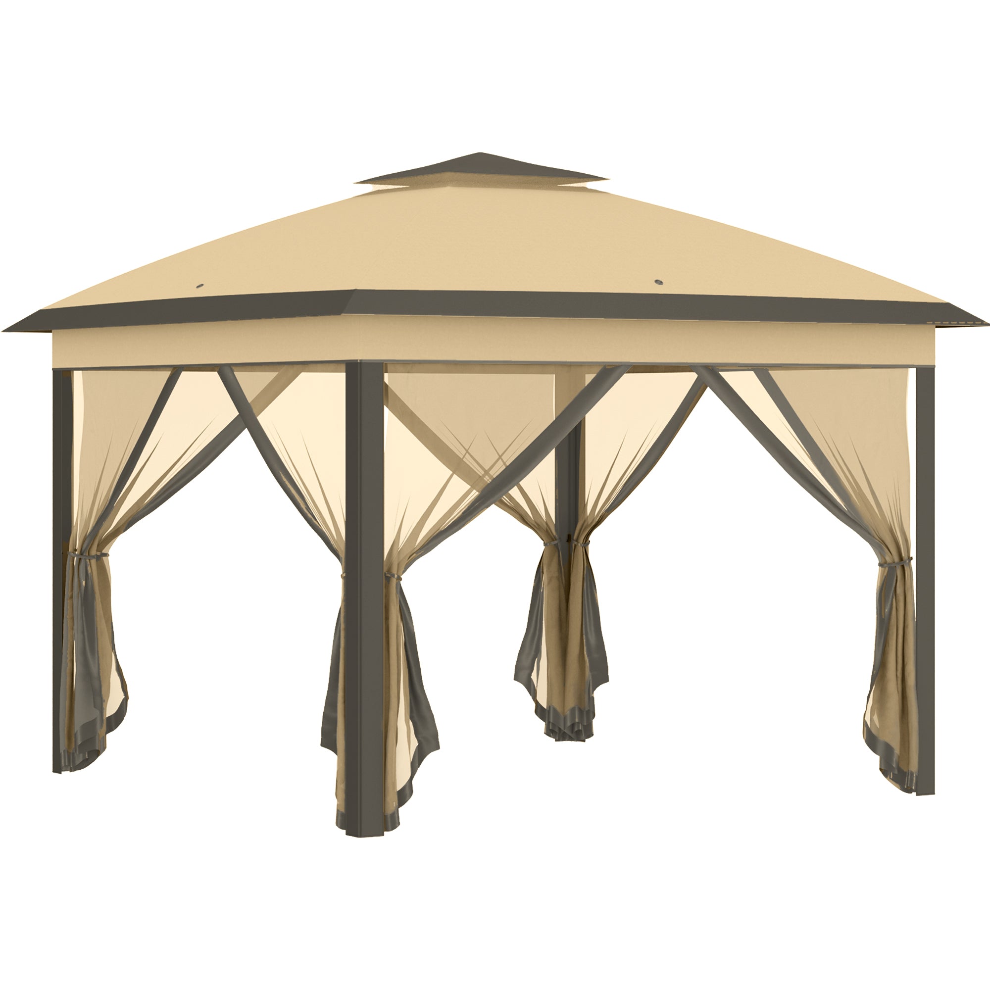 Foldbart Lysthus Havelysthus Presenning Af Metal Og Stof Netgardiner Drænhuller 330l 330b 288h Cm Beige