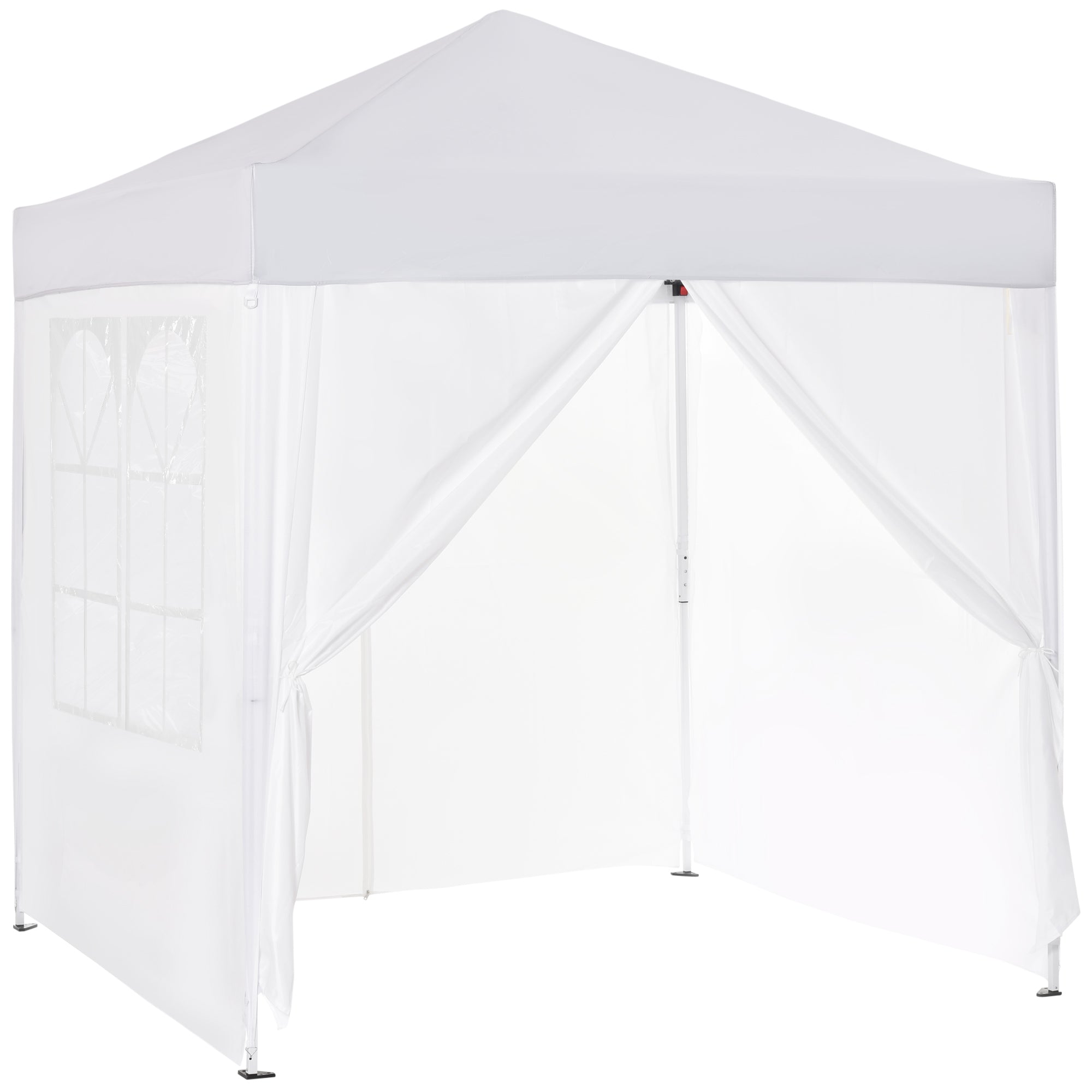 Foldbart Pavillon øltelt Aftagelige Sidepaneler Vinduer Metalramme 2m Hvid