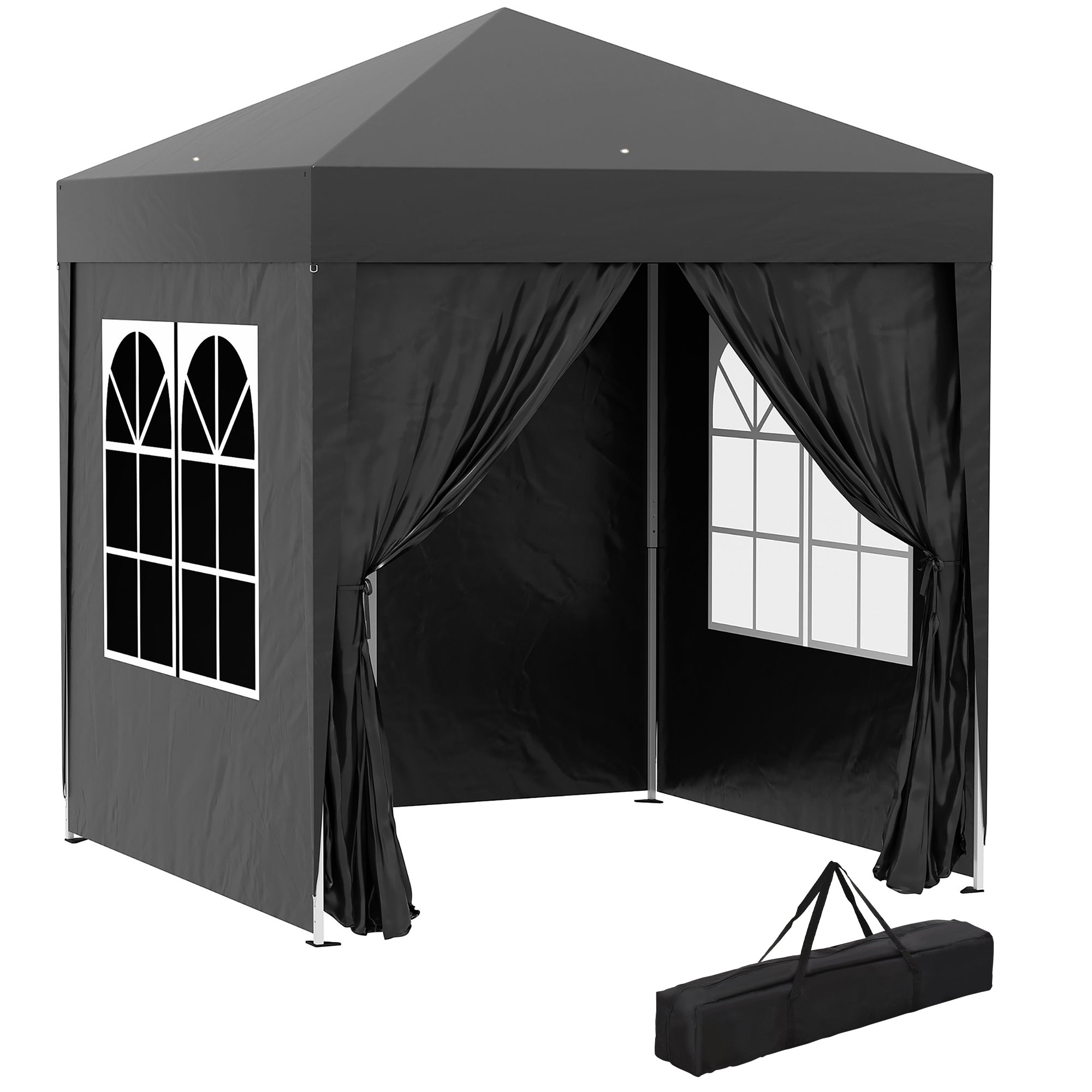Foldbart Pavillon øltelt Aftagelige Sidepaneler Vinduer Metalramme 2m Sort