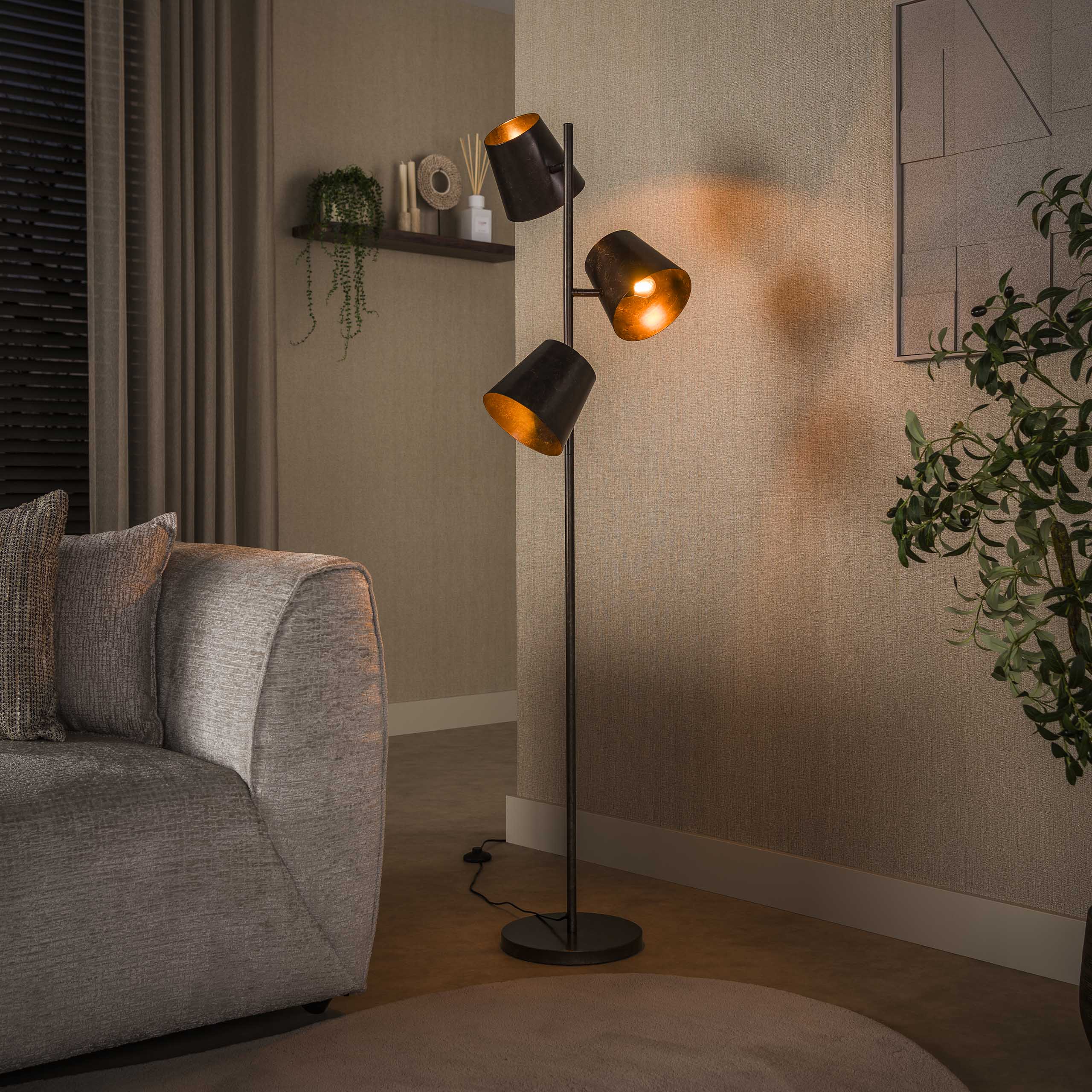 Freedom Gulvlampe Med Justerbare Skærme Brun Metal Levering Uden Pære