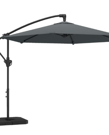 Fritstående Parasol Ca  ø300 Cm  Solskærm Med Låsemekanisme  Håndsving  Stativ  Vægte  Mørkegrå