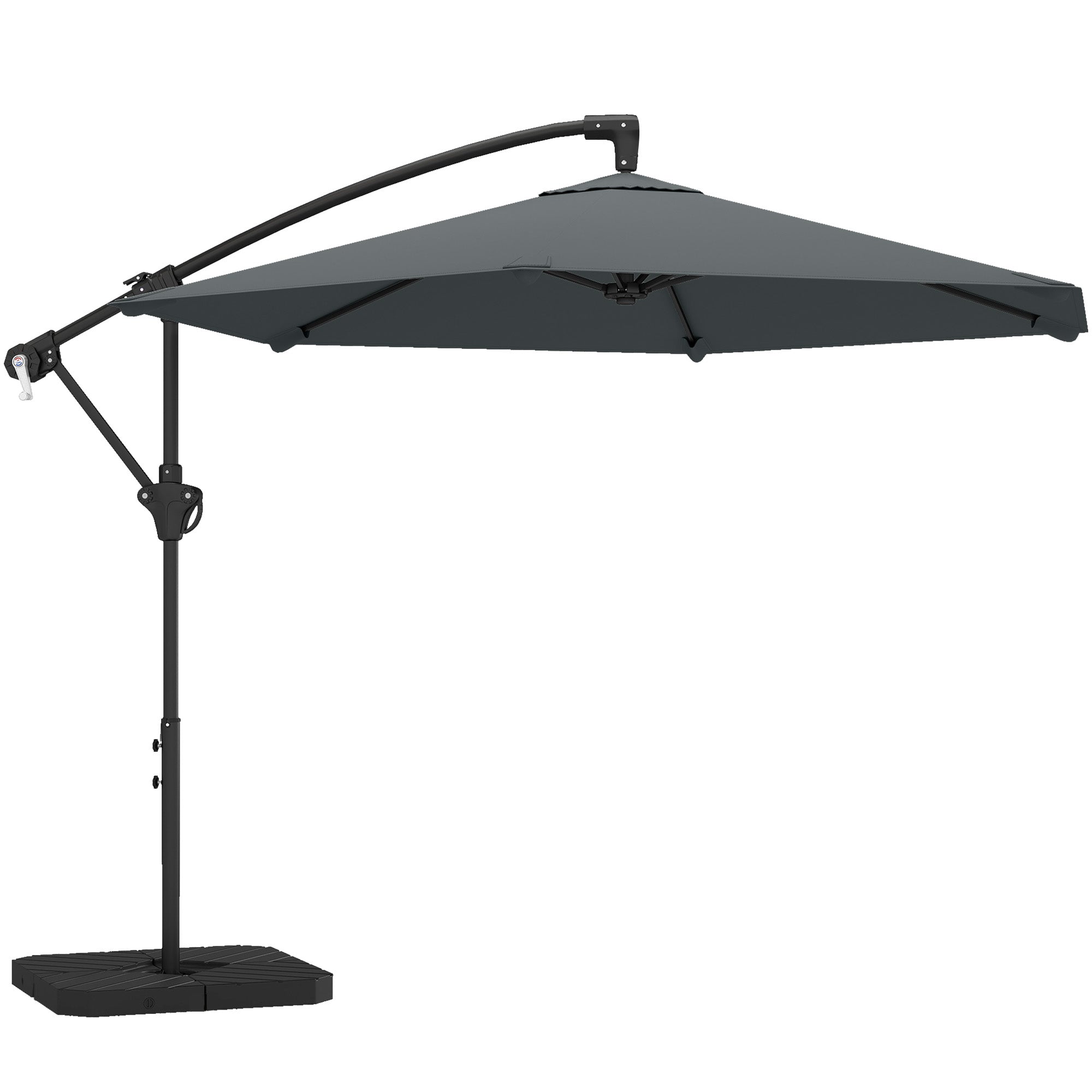 Fritstående Parasol Ca ø300 Cm Solskærm Med Låsemekanisme Håndsving Stativ Vægte Mørkegrå