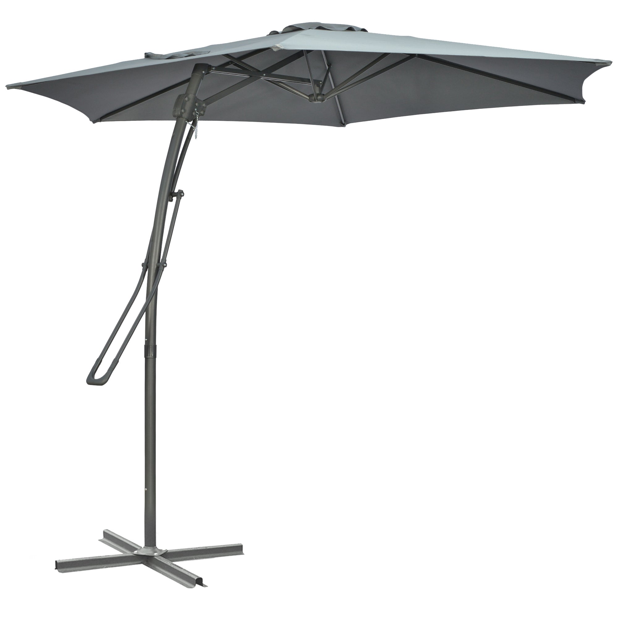 Fritstående Parasol ø293cm Solskærm Med Sidegreb Krydsfod Vindtæt Vandafvisende Mørkegrå