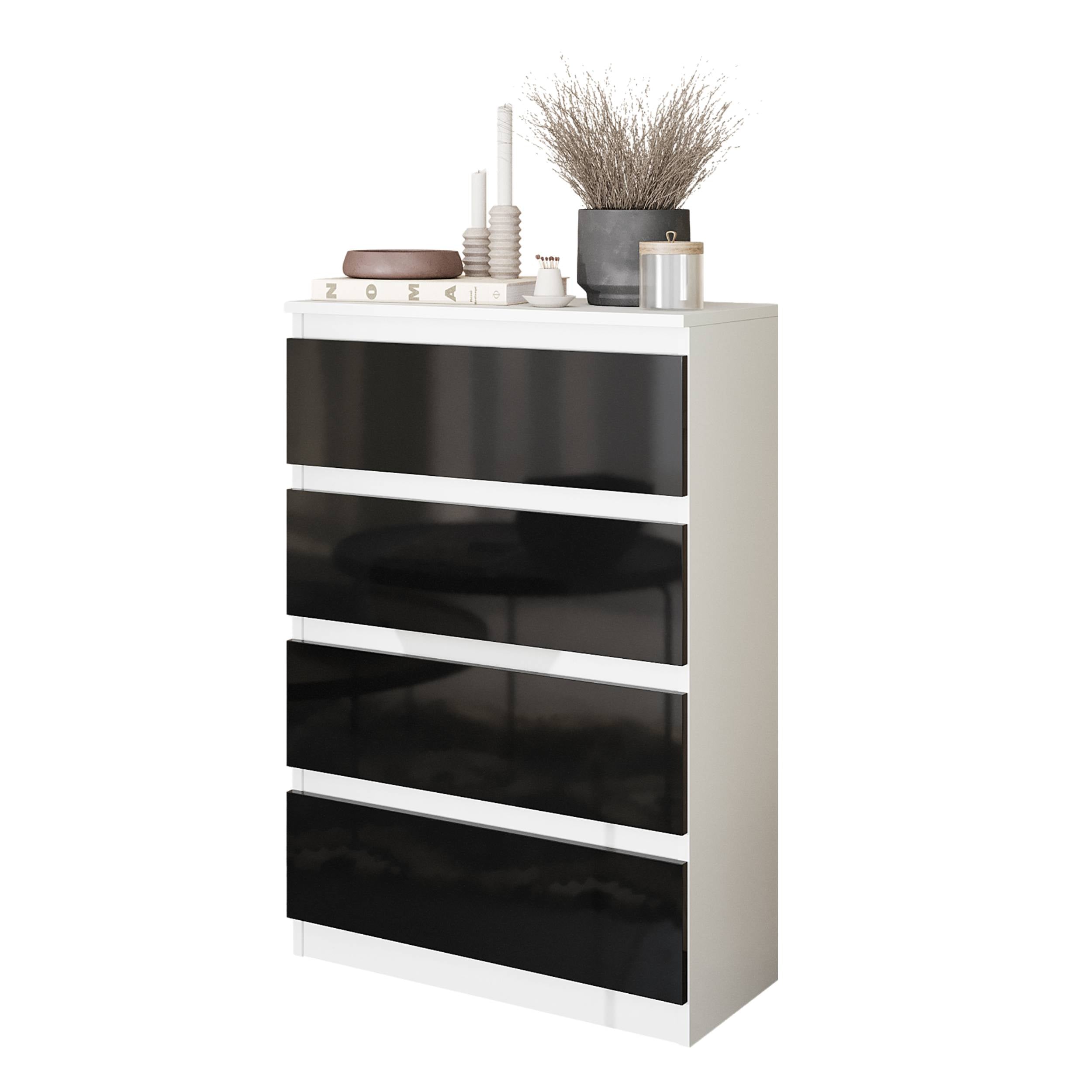 Gabriel Kommode Med Skuffer Mat Hvid Sort Højglans H92 Cm B60 Cm D33 Cm