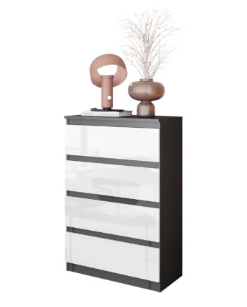 Gabriel   Kommode   Sideboard Med   Skuffer   Antracit   Hvid Højglans   H92 Cm B60 Cm D33 Cm