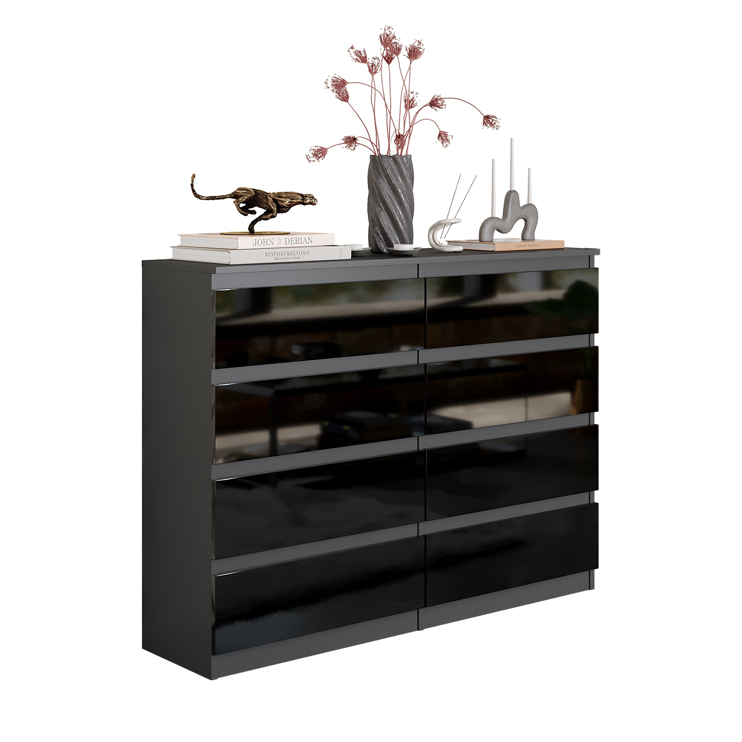 Gabriel Kommode Sideboard Med Skuffer Antracit Sort Højglans H92 Cm B120 Cm D33 Cm