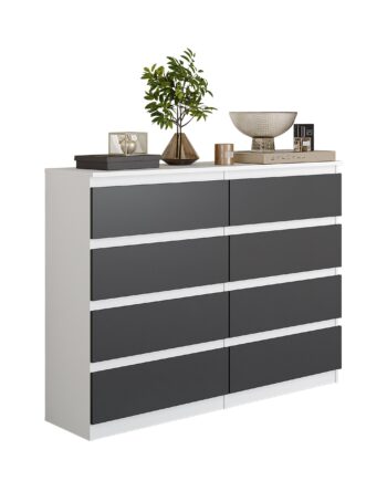 Gabriel   Kommode   Sideboard Med   Skuffer   Mat Hvid   Antracit   H92 Cm B120 Cm D33 Cm