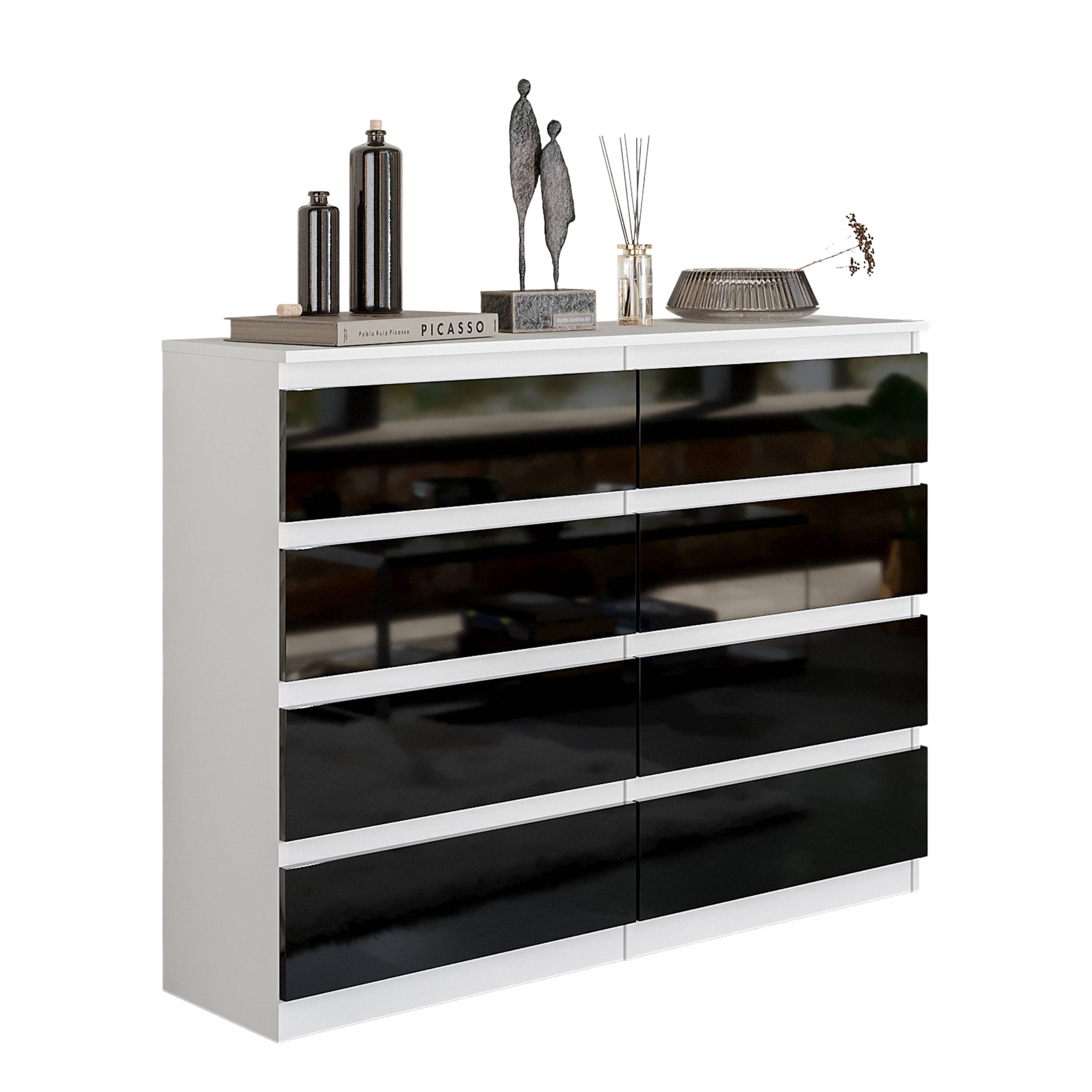 Gabriel Kommode Sideboard Med Skuffer Mat Hvid Sort Højglans H92 Cm B120 Cm D33 Cm