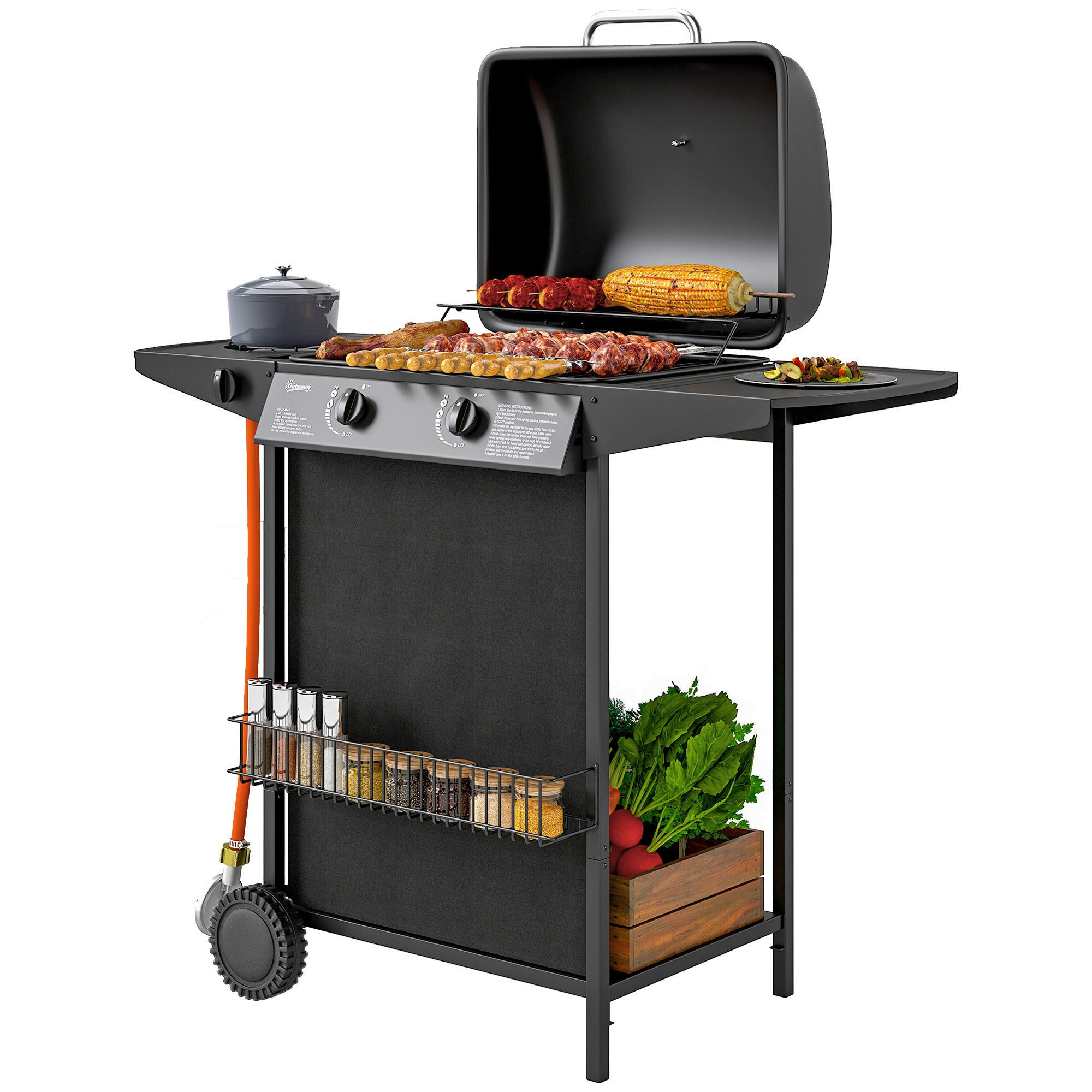 Gasgrill Kw Grillvogn Inkl Brændere Sidebrænder Hjul Låg 107 54 96 Cm Sort