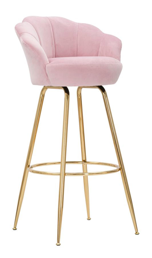 Glam Barstol  Pink Med Guldfarve  Stof Og Metal   55x53x110 Cm