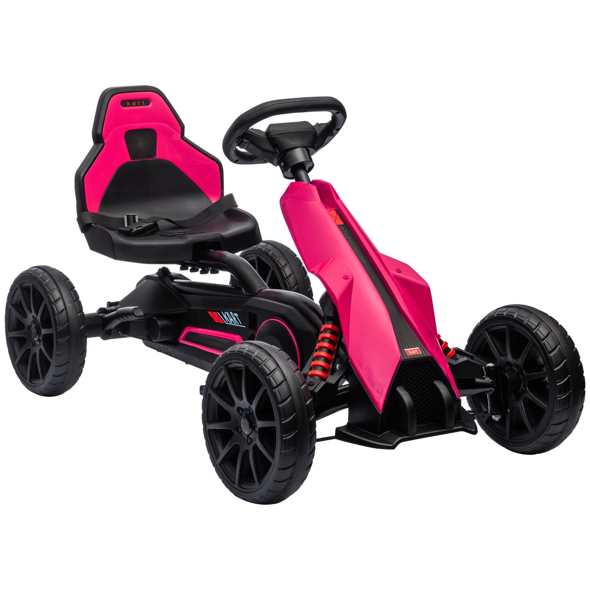 Gokart Børnekøretøj Med Justerbart Sæde Pedalbil Pedalbil Med Håndbremse - år Udendørs Lyserød