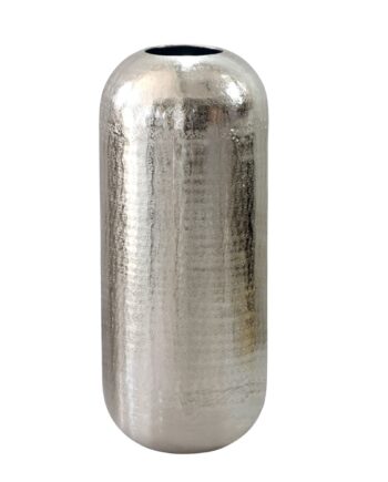 Gulvfarvet Vase 60 Cm   Sølv Aluminium   Stor Rund Metalvase Til Boligindretning