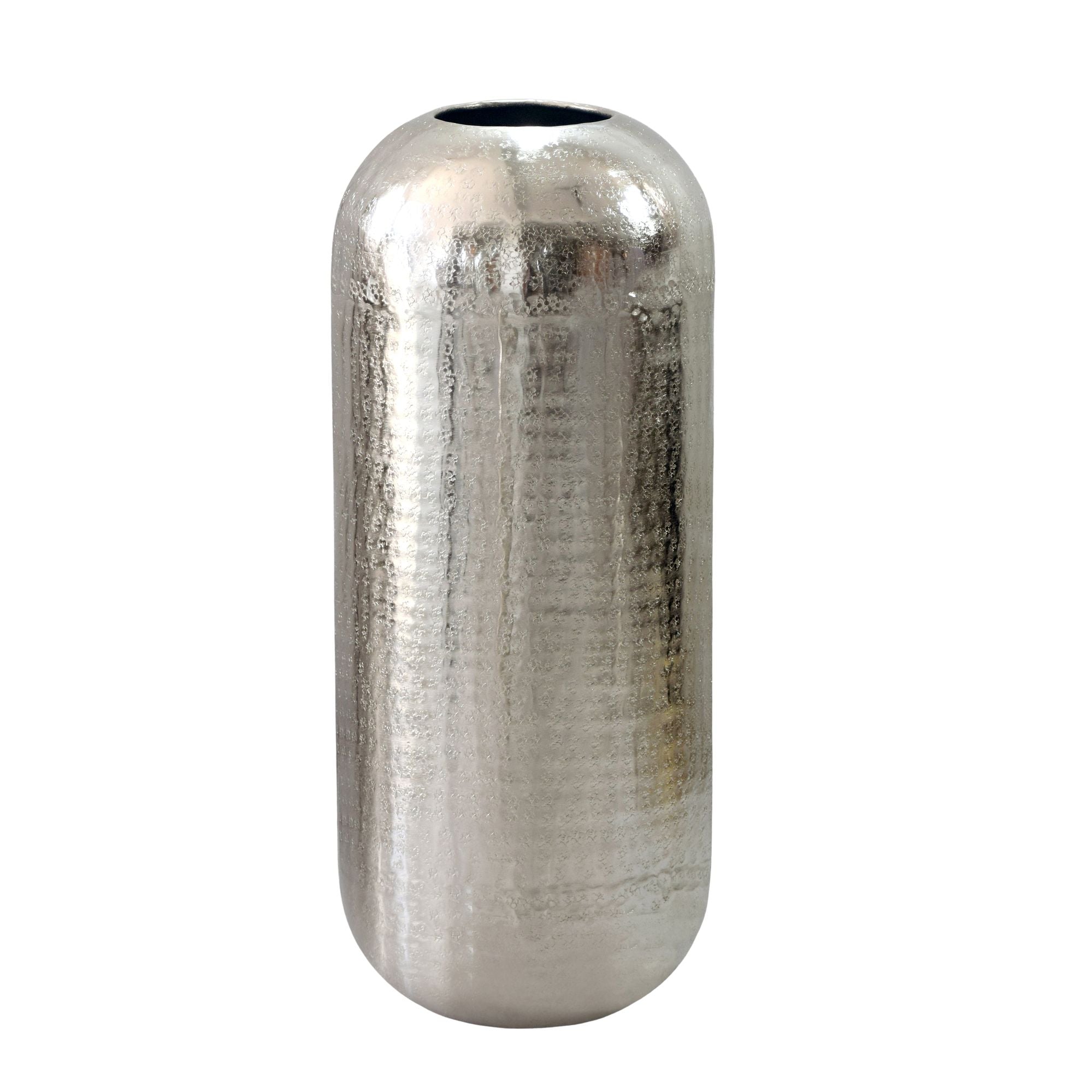 Gulvfarvet Vase 60 Cm Sølv Aluminium Stor Rund Metalvase Til Boligindretning