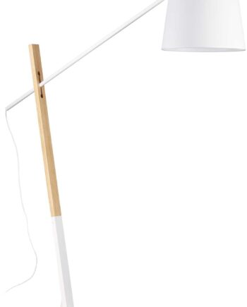 Gulvlampe Ideal Lux Eminent Hvid Med Træstang Og Stofskærm ø42   H230 Cm