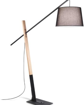 Gulvlampe Ideal Lux Eminent Sort Med Træ  Metal Og Stof ø42 H230 Cm